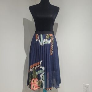 Desigual Women's Fabiola Floral Pleated Sheer Chiffon Midi Skirt Small Navy